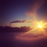 На фото вид сверху на утренний туман, вид из окон в сторону ул. Колхозная - 11/01/2016
